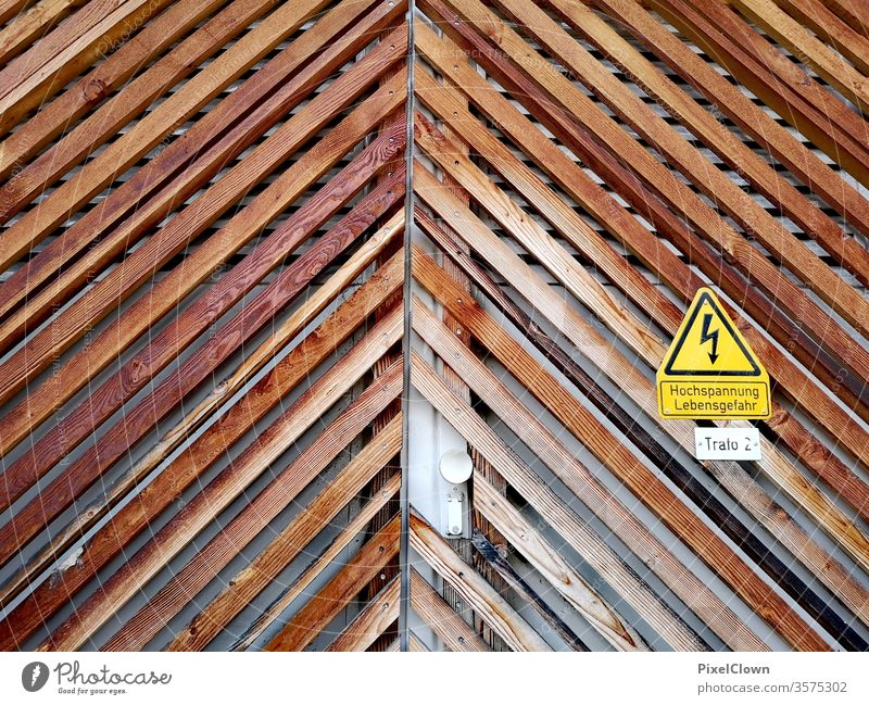 Fence with warning sign Fence, facade, Exterior shot Wall (building) Deserted Architecture Wall (barrier) Manmade structures Gloomy Facade Brown,