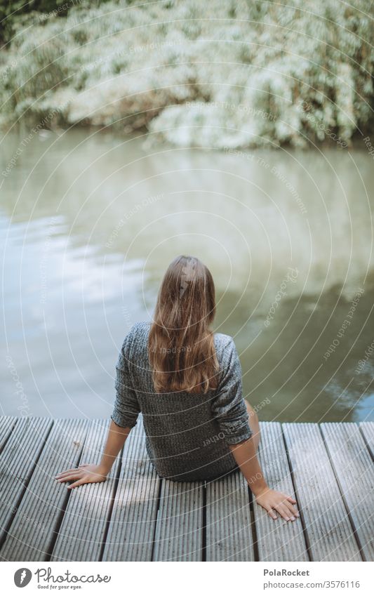 #A10# Summer day IV shooting Take a photo Model Lakeside Relaxation out Sit Woman relax To enjoy Park Nature Youth (Young adults) nature lovers green