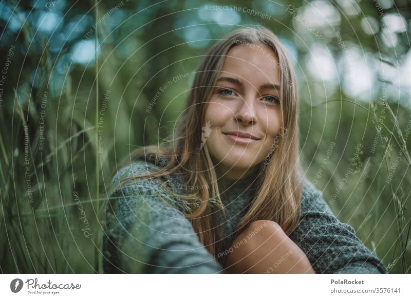 #A10# Summer day XII Sunlight portrait Calm Contentment Feminine Human being Adults Colour photo Exterior shot Youth (Young adults) Young woman smile Grass