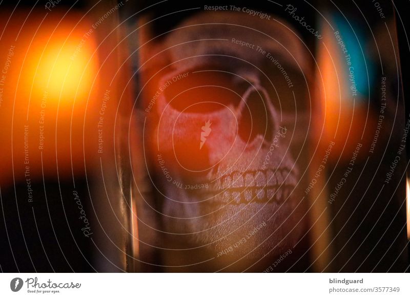 Death in acrylic. Light play of a 3D skull in an acrylic block. Death's head Head Whimsical Teeth Creepy Human being Interior shot Hallowe'en Fear conceit Face