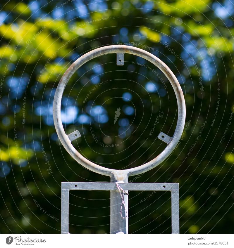 An empty round frame for a traffic sign in front of a deciduous tree Frame Empty Circle Road sign missing traffic sign Deserted three Round bokeh Deciduous tree