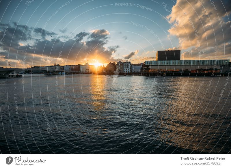 Sunset in Copenhagen Denmark Colour photo Exterior shot Water Sky Town Europe Moody Clouds Vacation & Travel Scandinavia Tourism