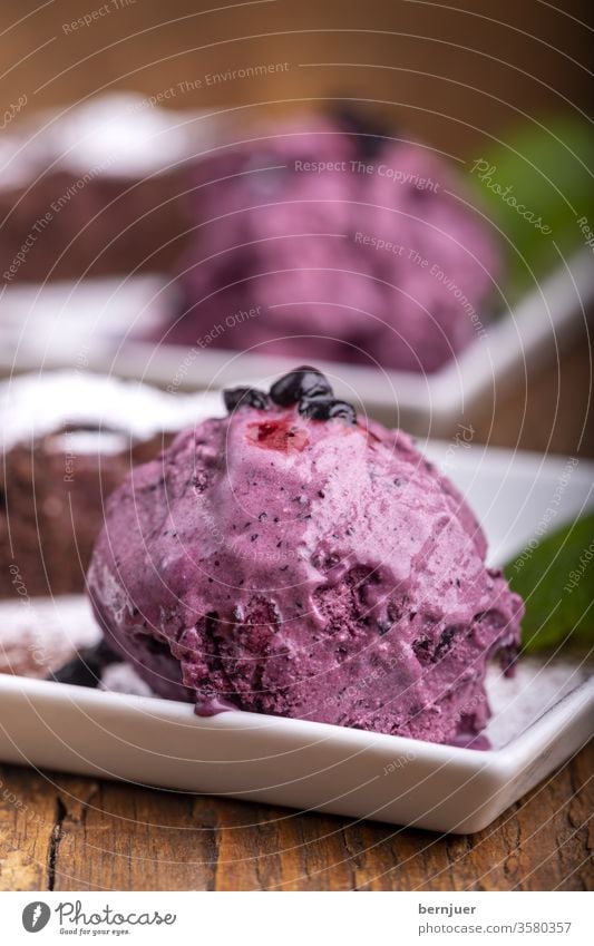 Blueberry ice cream and chocolate cake Summer fruit salubriously Sorbet vegan homemade Diet vegetarian chill milk product background Cream Refreshment White