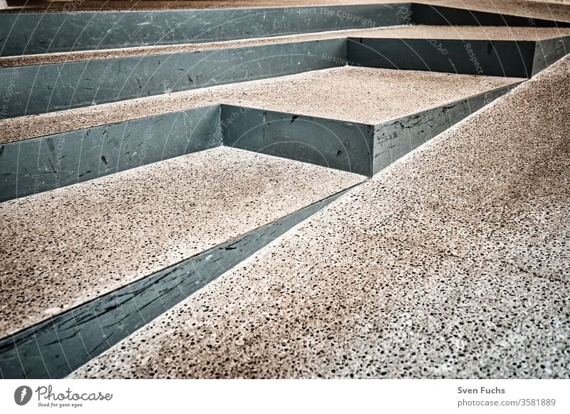 Entrance area with different staircase steps Stairs Metal Concrete Disability friendly Ramp obliqueness texture background Surface Pattern Gray off Abstract