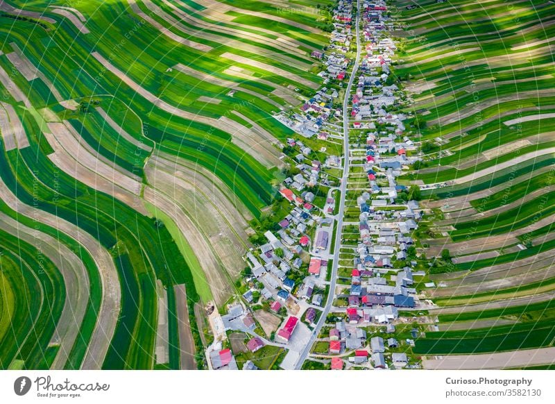 Poland from above. Aerial view of green agricultural fields and village. Landscape with fields of Poland. Typical polish landscape. jura siesian idyllic europe