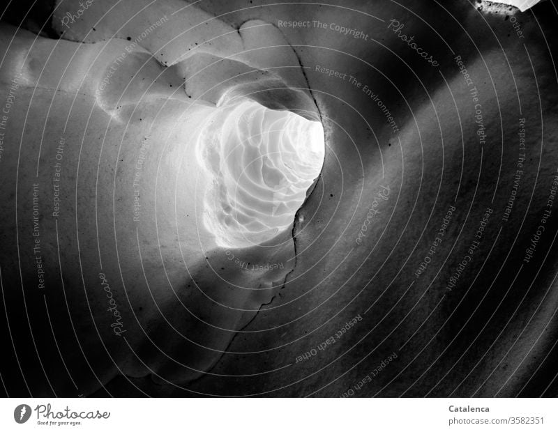 A hole in the glacier Glacier Ice Cold Climate Glacial melt Environment Climate change Hollow Day Primordial element Nature Glacier ice Frozen Frost Deserted