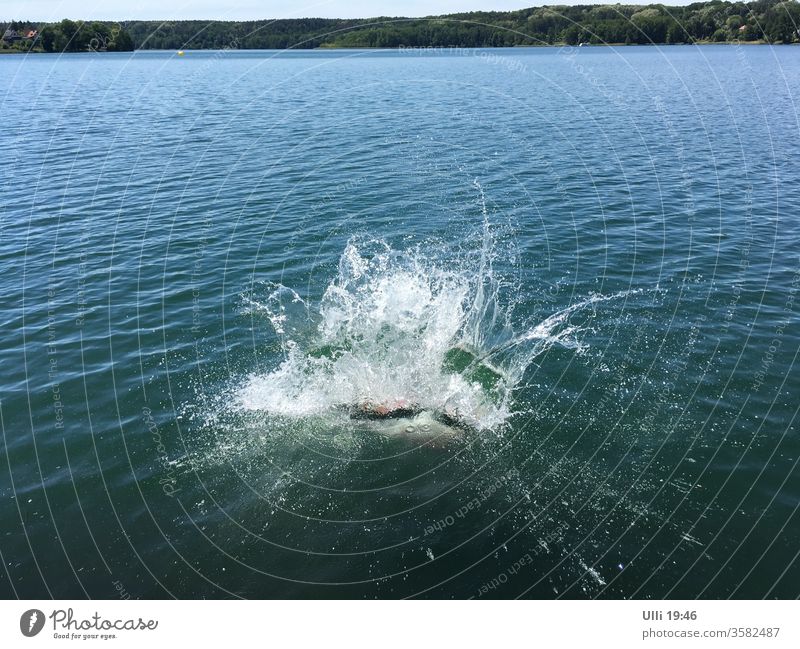 Jump into cold water (No.4) Jumping power Water Lake Brave courageous unrestrained ass bomb Swimming & Bathing Vacation & Travel Wet Joy Inject Head first Dive