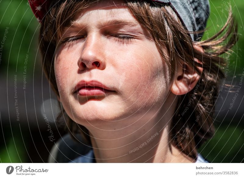 sunbathe Dream Love Colour photo pretty Close-up Child Boy (child) Family & Relations Head Infancy Eyes Nose Face Mouth Lips Day Light Contrast portrait