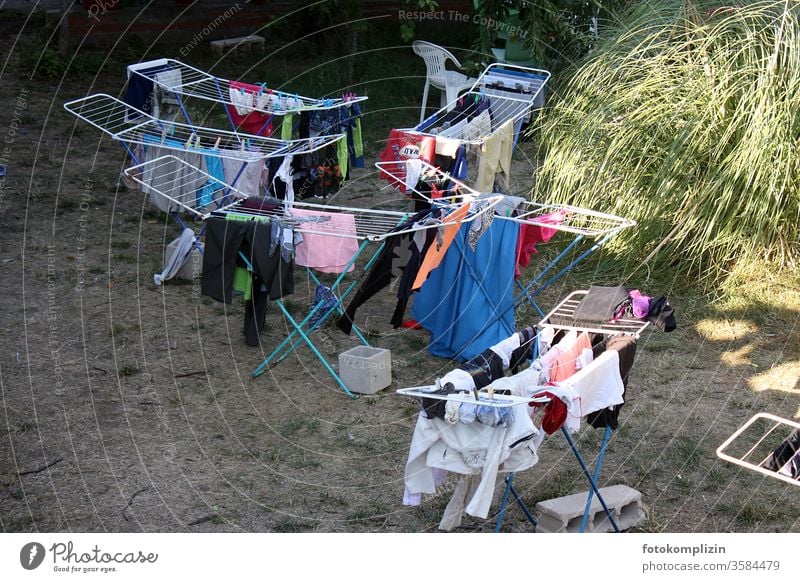 6 clothes horse outside Cotheshorse Laundry Clothesline Washing day Dry Household Living or residing Clean hang Photos of everyday life Deserted Clothing