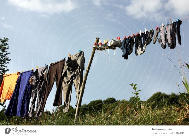 Clothesline against sky Clean Fresh fresh air Black & white photo Photos of everyday life hang Hang up Living or residing Country life Clothing Washing day