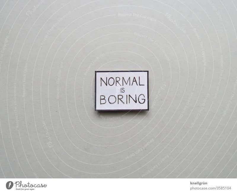 NORMAL IS BORING Boredom Normal Human being Gloomy Emotions boring bored Letters (alphabet) Word leap Characters Close-up communication Language Typography Text