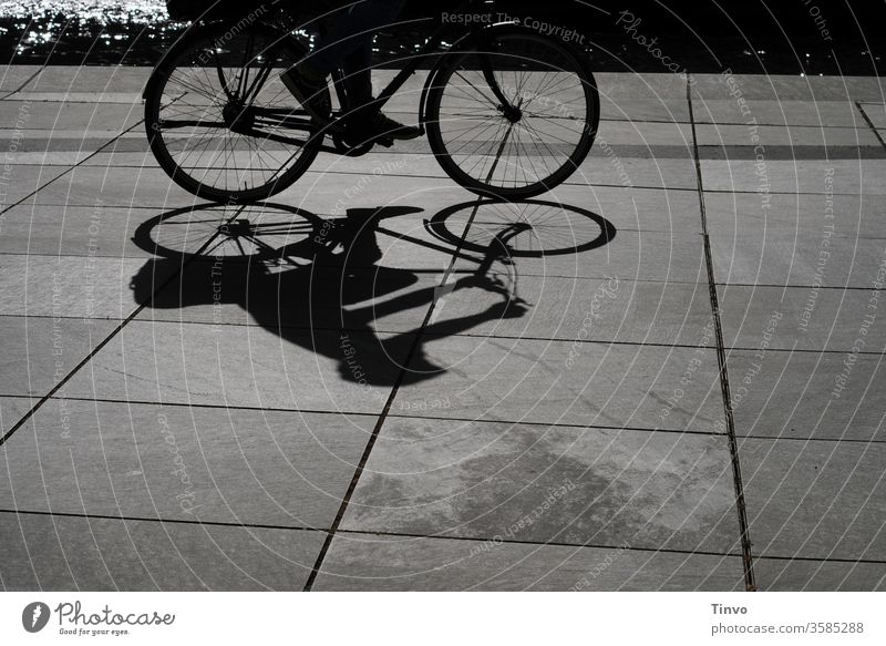 Shadow image of cyclists on the Spree black-white Black and white photography Bicycle Cycling tour Light and shadow bike tour Leisure and hobbies