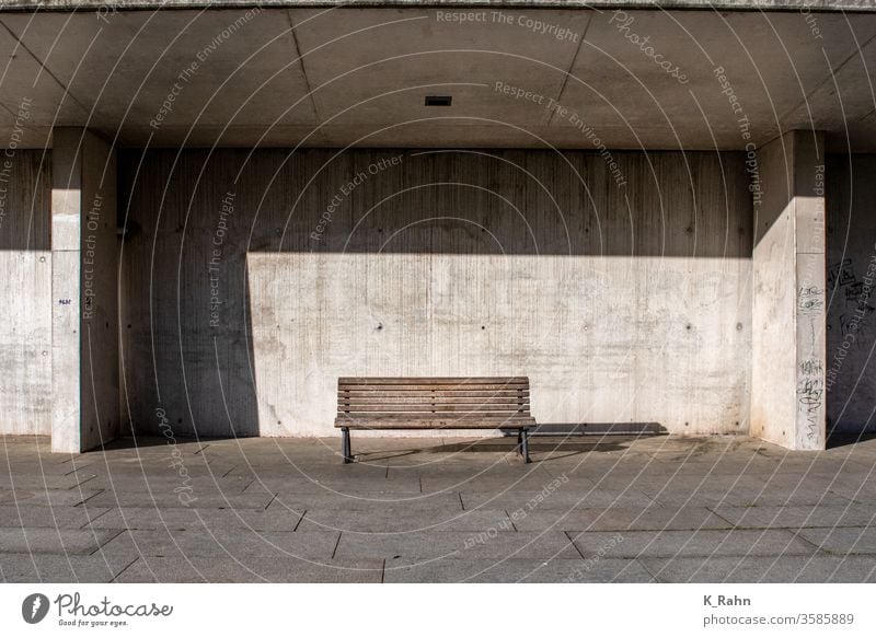 relaxation Garden Park wood wooden Wall (building) Concrete Cement Chair Loneliness Landscape background Graffiti polluted Ground Sidewalk steep Street