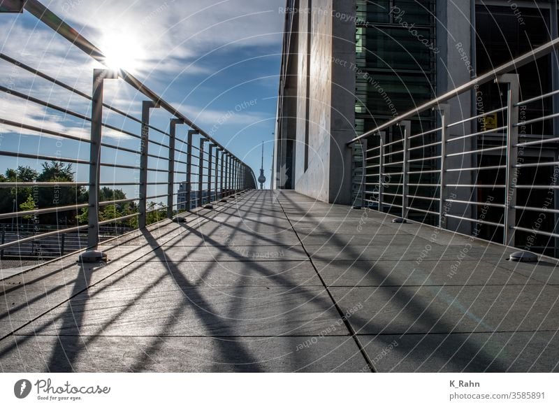 Berlin Government District bridge Spree Water Architecture Town Sky built Europe panorama Landscape streets Capital city Light Blue Dome Transport Tourism New