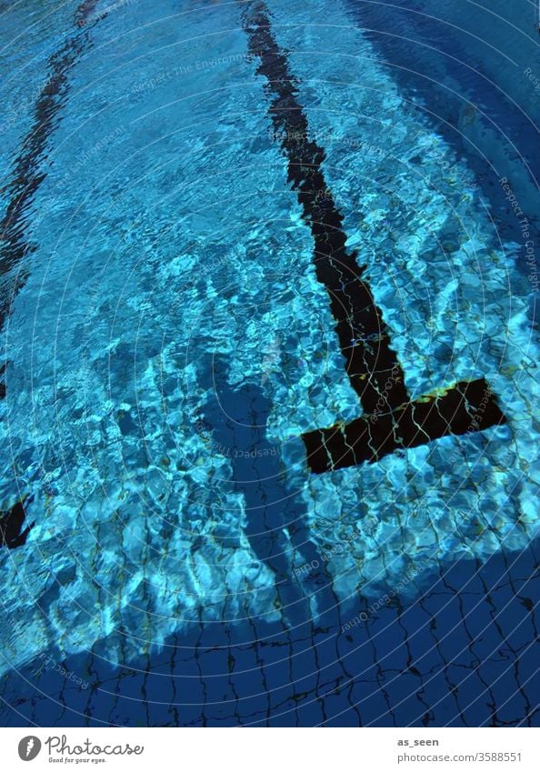 swimming pool Swimming pool be afloat Summer Water turquoise reflection immerse Wet Pool border Shadow Surface of water gleaming glittering tiles clear neat