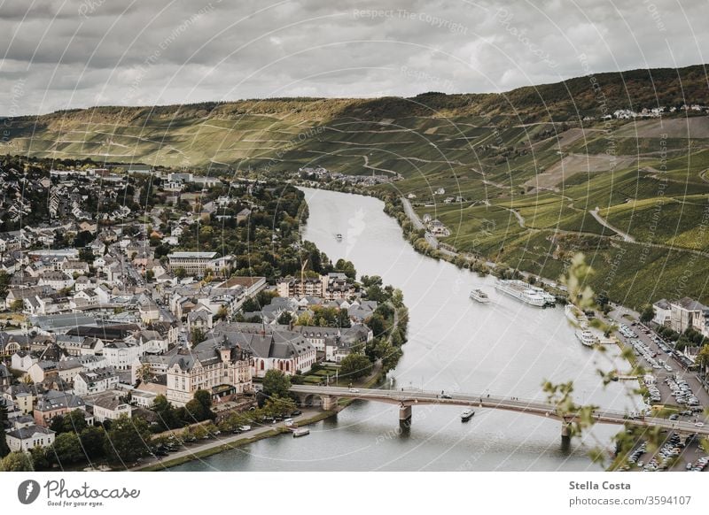 View of the Moselle valley from Bernkastel-Kues Moselle dough Wine growing Vineyard Landscape River Rhineland-Palatinate Vacation & Travel Exterior shot Tourism