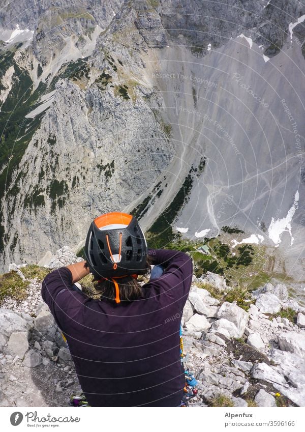 the observer Mountain Mountaineering Nature Fear of heights outlook enjoying the view Landscape Exterior shot Colour photo Keen insight Break take a break Brave