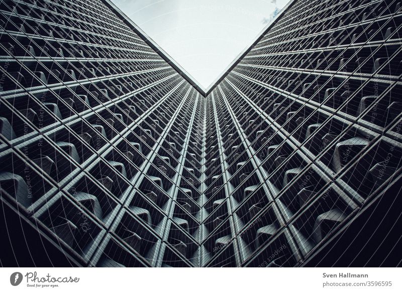 Looking up to modern architecture Perspective built Exterior shot Sky Architecture Day Colour photo Facade Symmetry Structures and shapes Abstract Window Modern