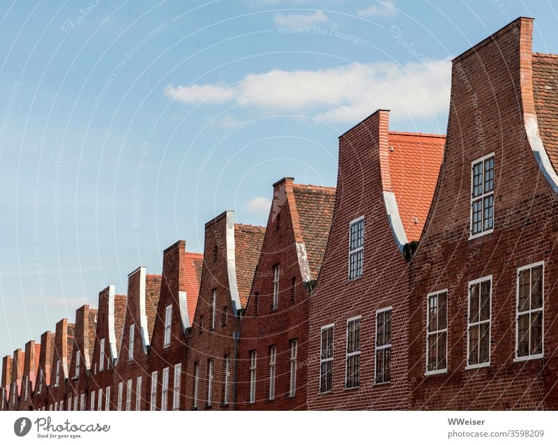 A row of Dutch houses, upper third dutch Potsdam Dutch Quarter Architecture Exterior shot Facade Historic Neighborhood Row roofs Window built Old Netherlands