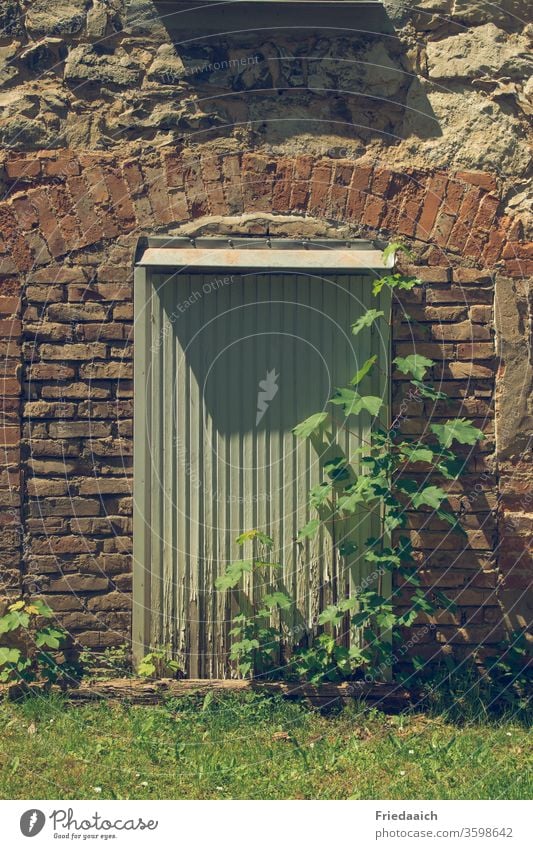 Old wall with door masonry Building facade Wall (building) Stone Craft (trade) Old town Detail Exterior shot Historic Light and shadow Day