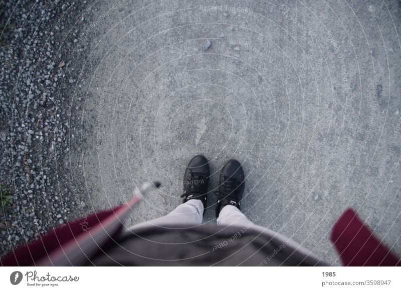 Exploring your own feet on a walk :) Gravel Footwear Black Gray bordaux Dark gray foot Legs Jacket Woman Exterior shot feminine Stand Gravel road