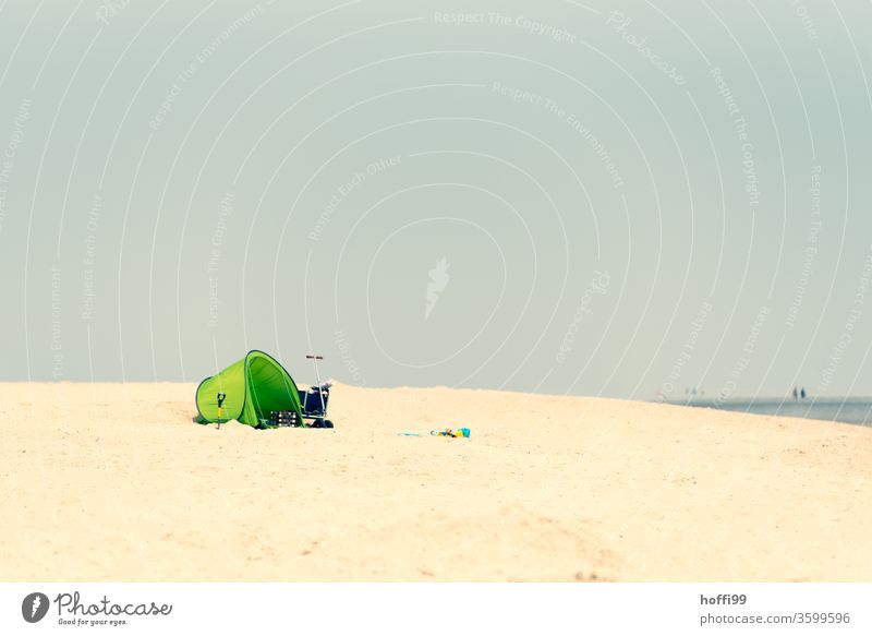 Lonely sandy beach with green beach shell - the others are still to come ... wind deflector Beach Beach dune Summer Summer vacation North Sea beach Baltic beach