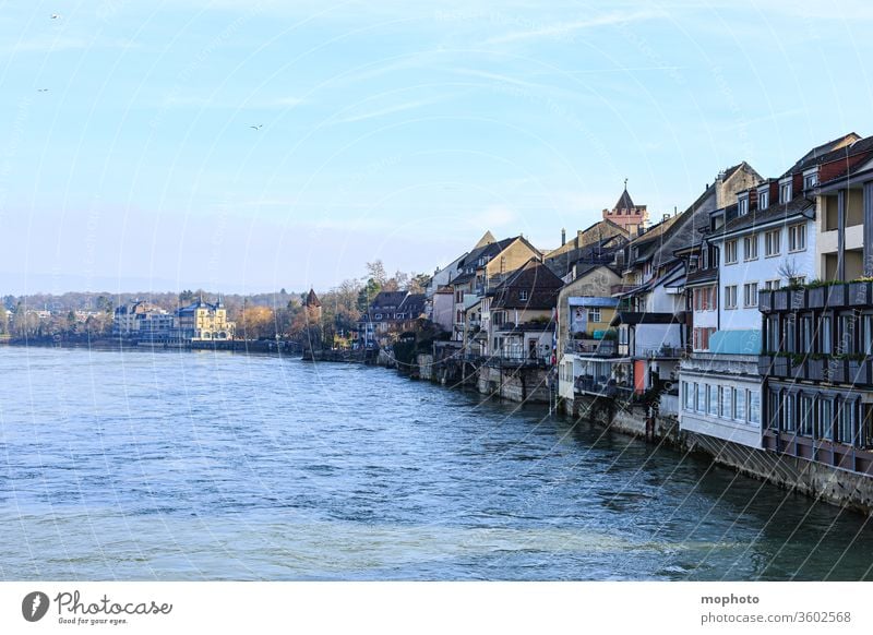 Buildings on the Rhine, old town, Rheinfelden, Aargau built houses Old town bathe Baden-Wuerttemberg Germany Flow River Border border river