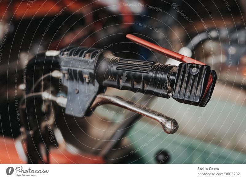 Detail picture of a lawn mower tractor Farm Agriculture Colour photo Close-up Steering wheel Close-up of steering wheel Interior shot Deserted Vehicle Lawnmower