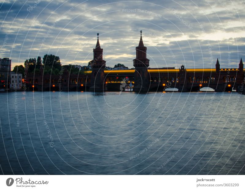 Thoughts and ideas like plays of light at dusk Moody Dusk Panorama (View) Long exposure Light (Natural Phenomenon) Silhouette Inspiration Bridge Spree River