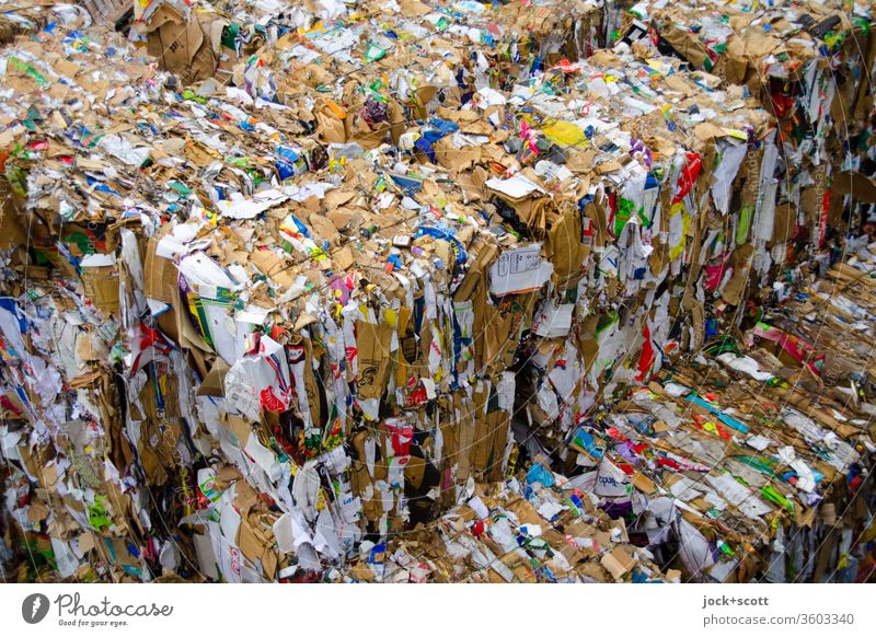 Old /paper /stacks and bundles Collection point Waste paper Paper Cardboard Bundle Authentic Trashy Many Orderliness Divide Recycling Value Dispose of