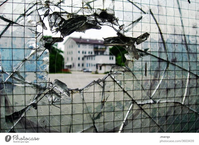 Broken window Glass Window Pane Destruction Vista Transparent Architecture Insurance Hollow House (Residential Structure) Vandalism Smashed window