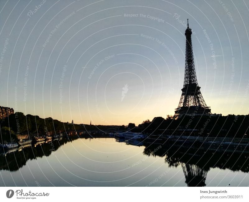 chill out in Paris in the early morning France Eiffel Tower eiffel tower River Seine Capital city City Town Downtown Exterior shot Vantage point Sunlight Sky