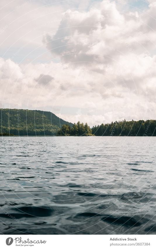 Forest and lake on cloudy day forest tree nature sky summer la mauricie national park quebec canada picturesque calm landscape tranquil scenic peaceful water