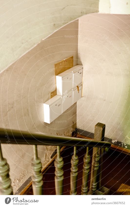 Mailboxes in the staircase urban Staircase (Hallway) Handrail Banister Corner Niche delivery Berlin Life Middle Schöneberg Town Transport Stairs Stage