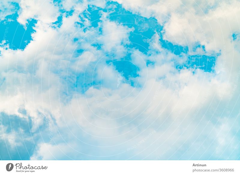 Beautiful blue sky and white cumulus clouds abstract background. Cloudscape background. Blue sky and white clouds on sunny day. Nature weather. Bright day sky for happy day background.