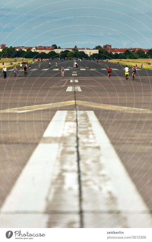 Taxiway from Tempelhof / Tempelhofer Feld airport Berlin Far-off places Trajectory Airport Airfield Freedom spring Sky Horizon Deserted taxiway Flock Skyline