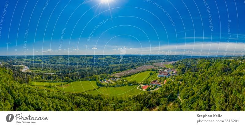 The view of monstary Hohenschaeftlarn, Bavaria, Germany monastery spring germany aerial panoramic old river landscape tourism tower travel panorama landmark