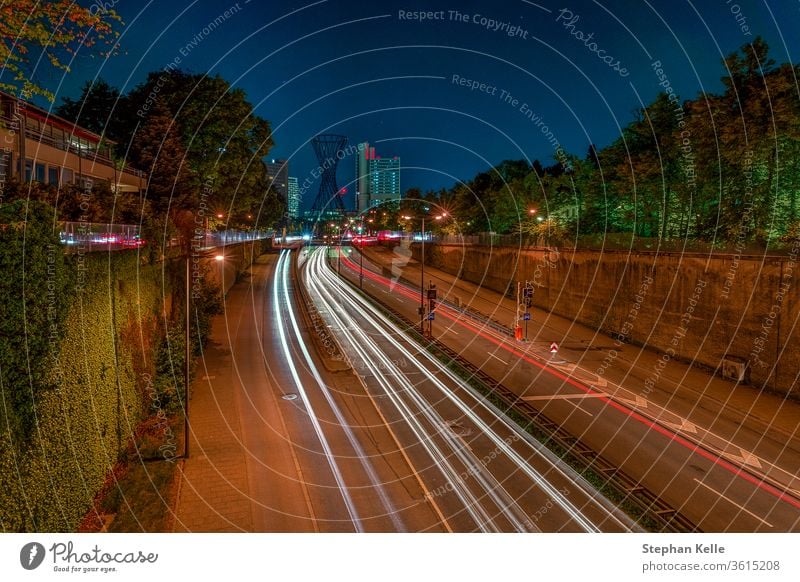 Munich, bavaria, at night. The popular german city as long exposure photography with light trails of driving cars and famous architecture at the cities Effnerplatz.