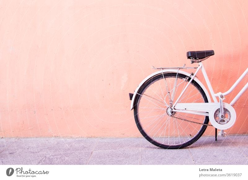 Urban white bike in an orange wall urban White vintage vintage bicycle urban bicycle urban bike white bicycle street street bike wheels Transport biking cycling