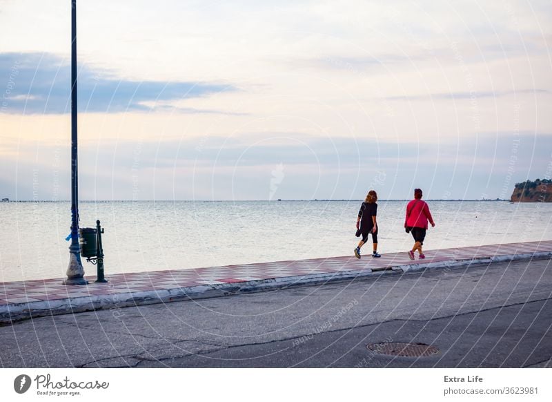 Promenade above public beach next to the coastline Above Along Beach Blue City Coast Coastline Concrete Couple Dock Footpath Holiday Lamppost Landscape