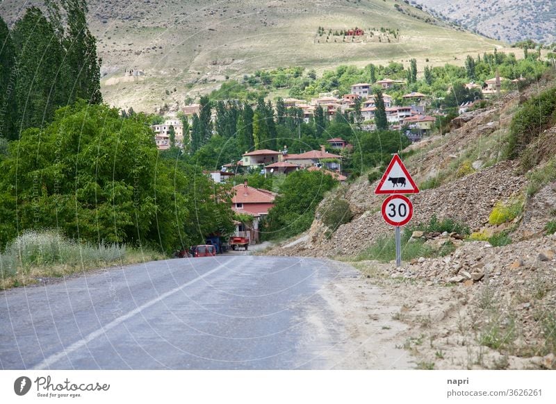 Somewhere in nowhere | highway leading to the village of Derebag in deepest Anatolia, Turkey. turkey Valley mountains Village Landscape Country road Sparse