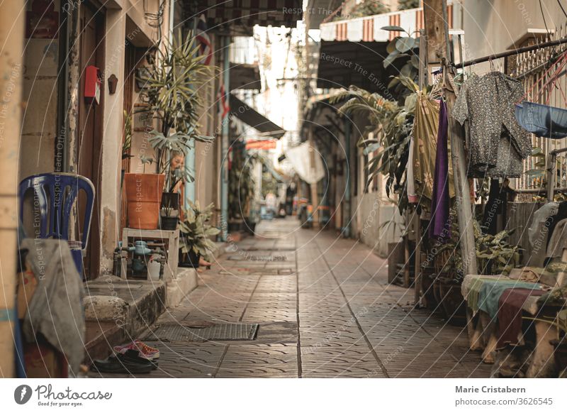 Empty deserted alleyways of Chinatown (Yaowarat Road) in Bangkok, Thailand during the lock down and home quarantine due to the covid-19 pandemic showing the new normal life