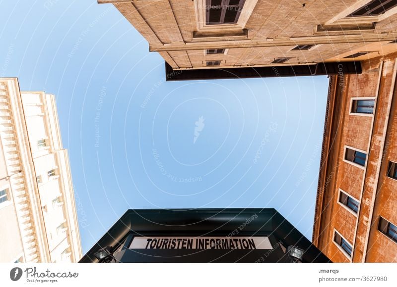 tourist information office Above gorge of houses House (Residential Structure) Ambitious Cloudless sky touristic Information Signs and labeling Tourists