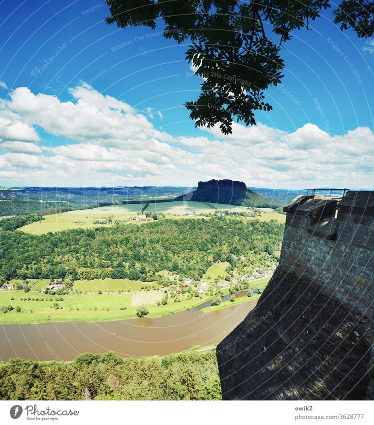 from stone to stone outlook wide Multicoloured Riverbed Elbe valley Vacation & Travel Tourism Freedom Clouds Sky Mountain Forest Elbsandstein region spring