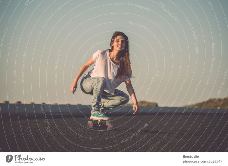 Skater Girl woman skater longboard skateboard girl young cool skateboarding beautiful road lifestyle fashion downhill sport urban street fun happy female youth