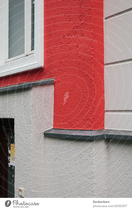 Details of a facade with windows in light grey and red Facade light gray Gray Red Window sales Wall (barrier) structure Pattern Abstract Wall (building)