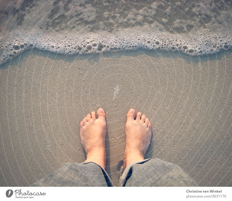 symmetry | Stand on the North Sea beach and wait and watch until the foaming water touches your feet. watt Sandy beach Wet Water accruing water Foam Mud flats