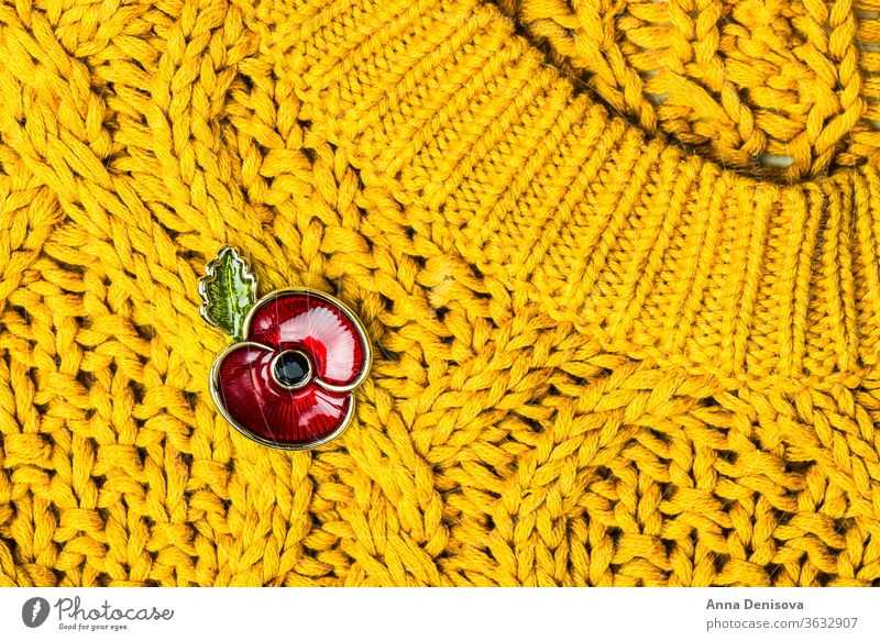 Red Poppy Pin as a Symbol of Remembrance Day poppy day flower remembrance symbol pin memory white war red world space anzac knit sweater top collar cloth copy