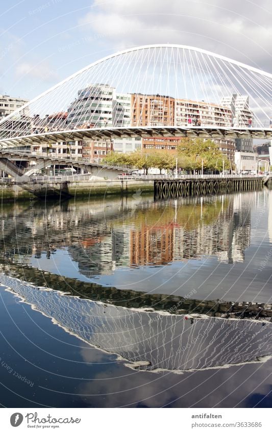 mirror worlds destination bridge River Colour photo Autumn Summer Basque Country Trip Old town Tourist Attraction Sightseeing Europe City trip Vacation & Travel