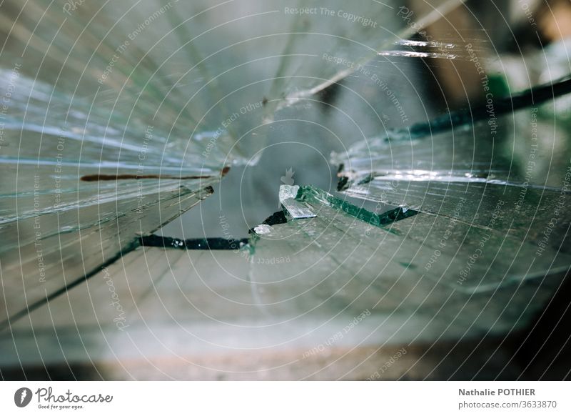 Broken glass broken glass Glass glass fragments Glass fragment Splinter Exterior shot Vandalism Close-up Detail Window Colour photo Destruction transparent